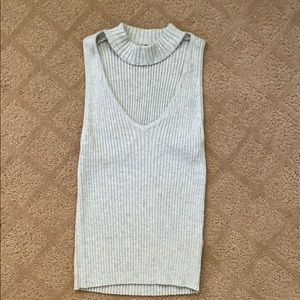 Light gray v-neck tank with neck cutout